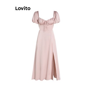 Lovito Vestido com Amarração na Frente e Zíper para Mulheres L58AD094 (Rosa Claro)