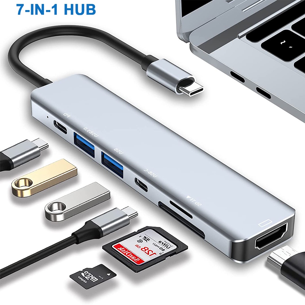 Adaptador multiporta USB C Hub compatível com MacBook Pro/Air, iPad Pro, Surface Pro e mais dispositivos tipo C （3-8in1）