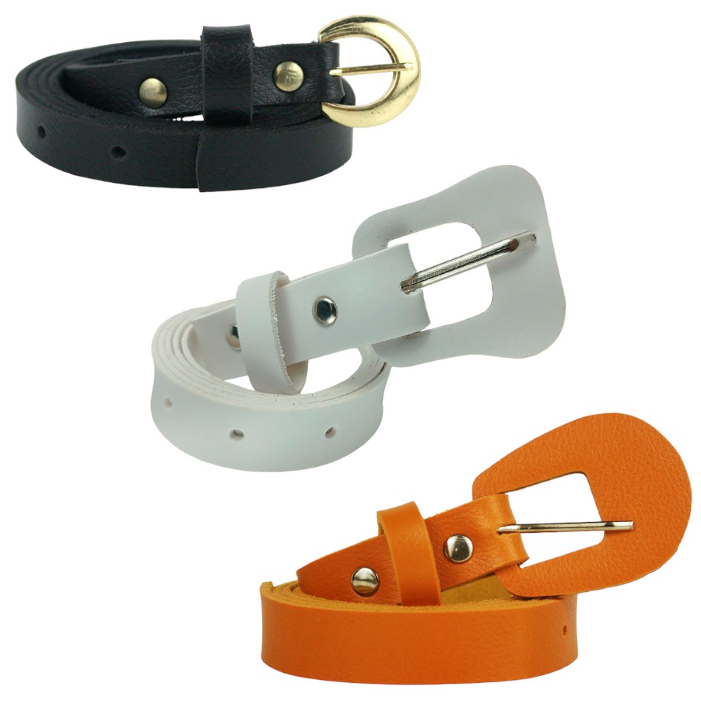 Kit 3 Cintos Feminino De Couro PU, Contém 1 Cinto Preto Com Fivela Delicada Redonda Dourada, 1 Cinto Branco Fivela Violão Com Passante Ajustável E Cinto Fivela Meia Lua Com Passante, Fácil De Combinar, Versátil, Vestido, Saia, Calças