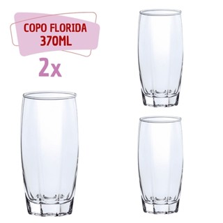 Copos de Vidro 370ml Transparente Florida Agua Suco 2Un