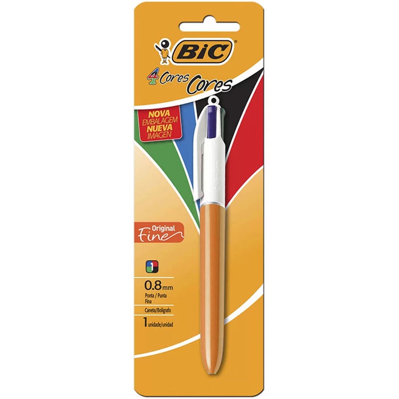 Caneta esferográfica 0.8 retrátil Fine 4 cores Bic