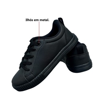Tenis infantil escolar menino menina preto facil limpeza  SKCR