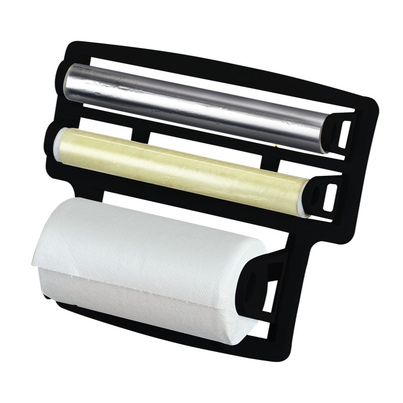Porta Papel Toalha Triplo Suporte Preto Rolos Para Cozinha 3 em 1
