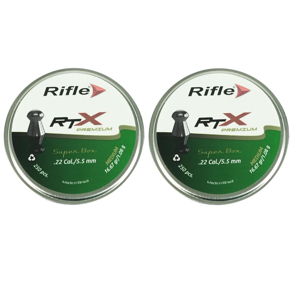 2x Chumbinho/Carabina 5.5mm 250un Rifle Premium RTX 16.67gr em Oferta na Shopee