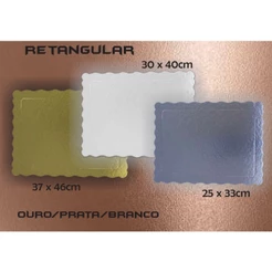 Artimagem Cake Board Base Laminada Para Bolo Retangular Dourado Prata ou Branco