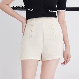 Lovito Shorts com Botões Frontais para Mulheres L58AD067 (Branco)