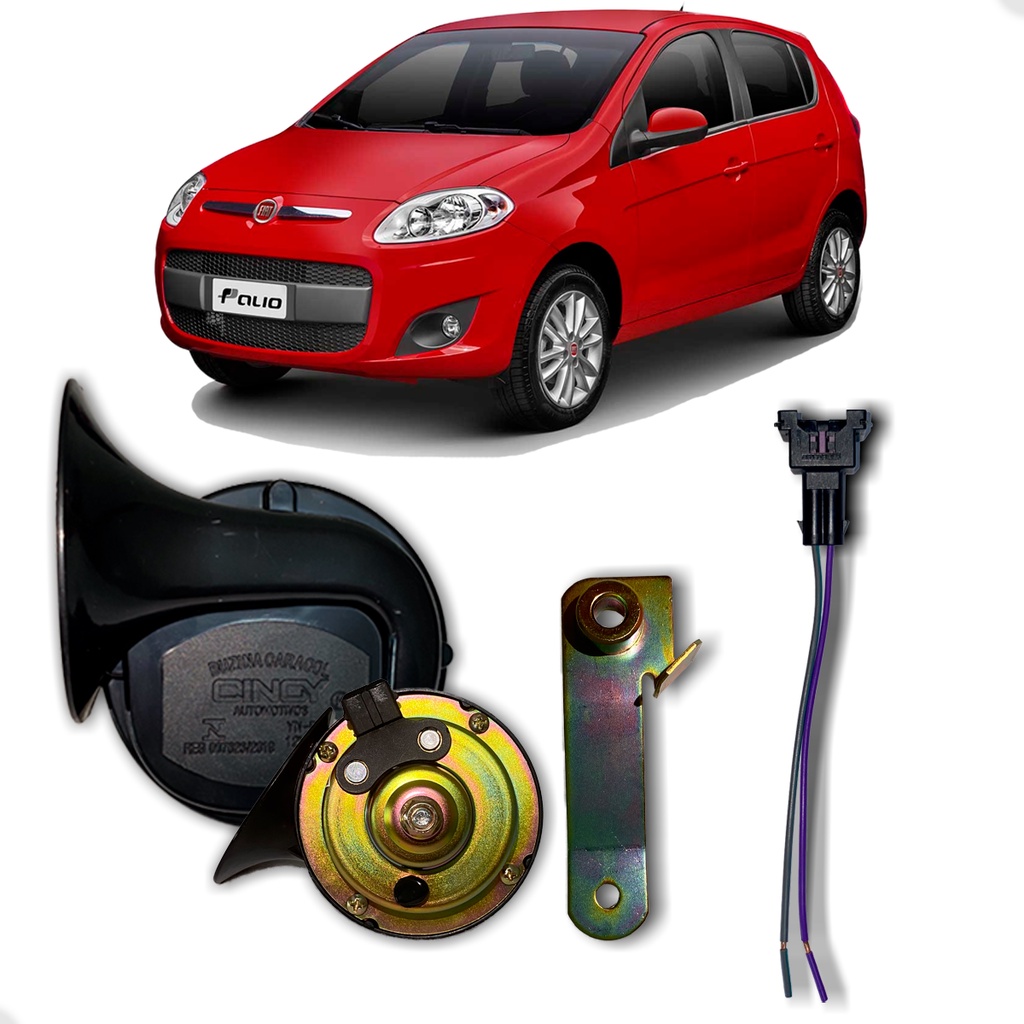 Buzina Caracol Fiat 12v Grave e Agudo C/ Chicote Bomba Adaptador de Buzina - Spare Parts and Accessories for Vehicles