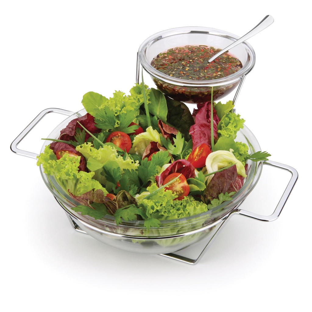 Saladeira Gourmet Com Dois Potes De Vidro Para Molho Massas Multiuso Servir Caldo Sopa Queijo Ralado