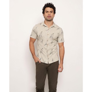 Camisa Masculina Manga Curta Botões Floral Verde