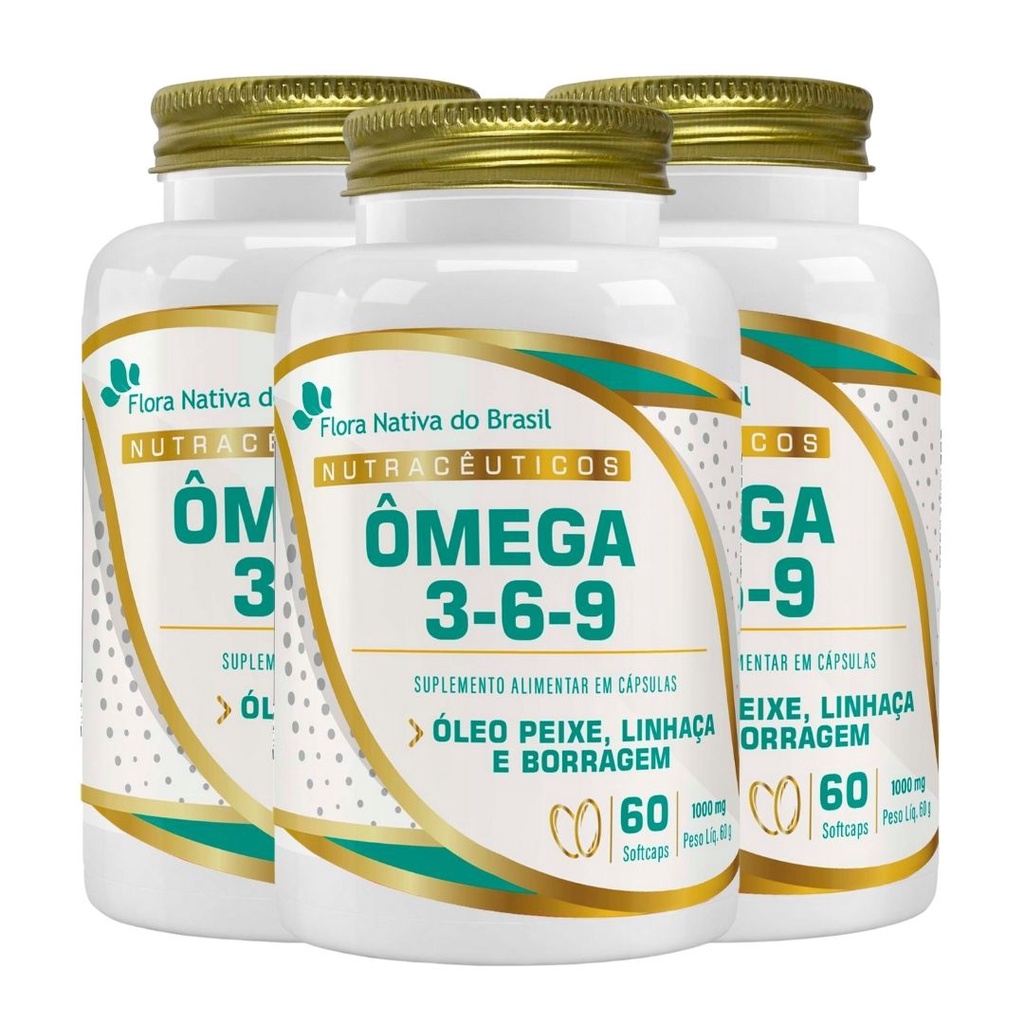 Kit 3 Ômega 3 6 9 1000mg 60 SoftCaps (Óleo de Peixe, Linhaça e Borragem)