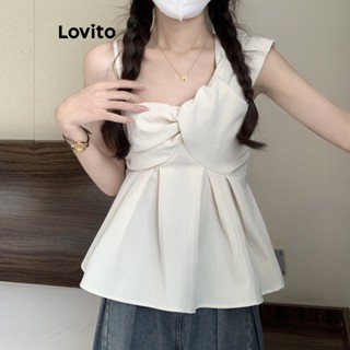 Lovito Casual Blusa Feminina Lisa de Tricô Assimétrica LNE16076 (Branca)
