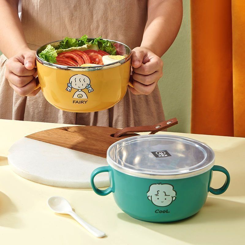 Lela Lancheira Marmita inoxidável Sanrio Home Bento Box Tigela de macarrão instantâneo Tigela circular com duas alça