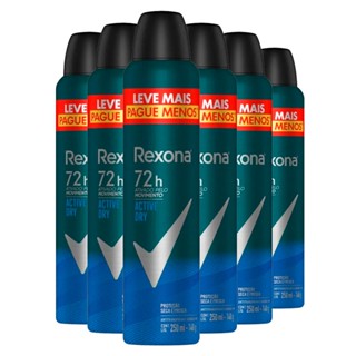 Kit Desodorante Antitranspirante Aerosol Rexona Active Dry 72 horas 250ml - 6 Unidades