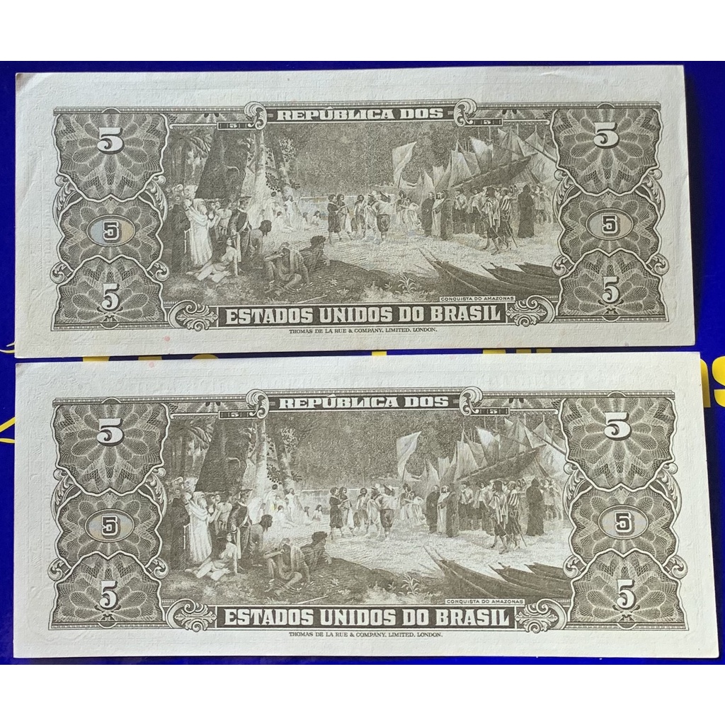 Cédula 5 Cruzeiros Brasil Antiga Coleção Brasil