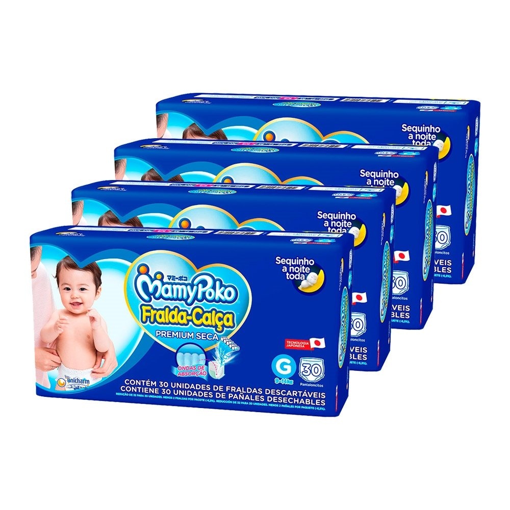 Fralda Descartável MamyPoko Calça Jumbo Tamanho G - 4 Pacotes com 30 Fraldas - Total 120 Tiras - Mom & Baby