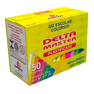 Giz escolar antialérgico plastificado cores 50und Delta