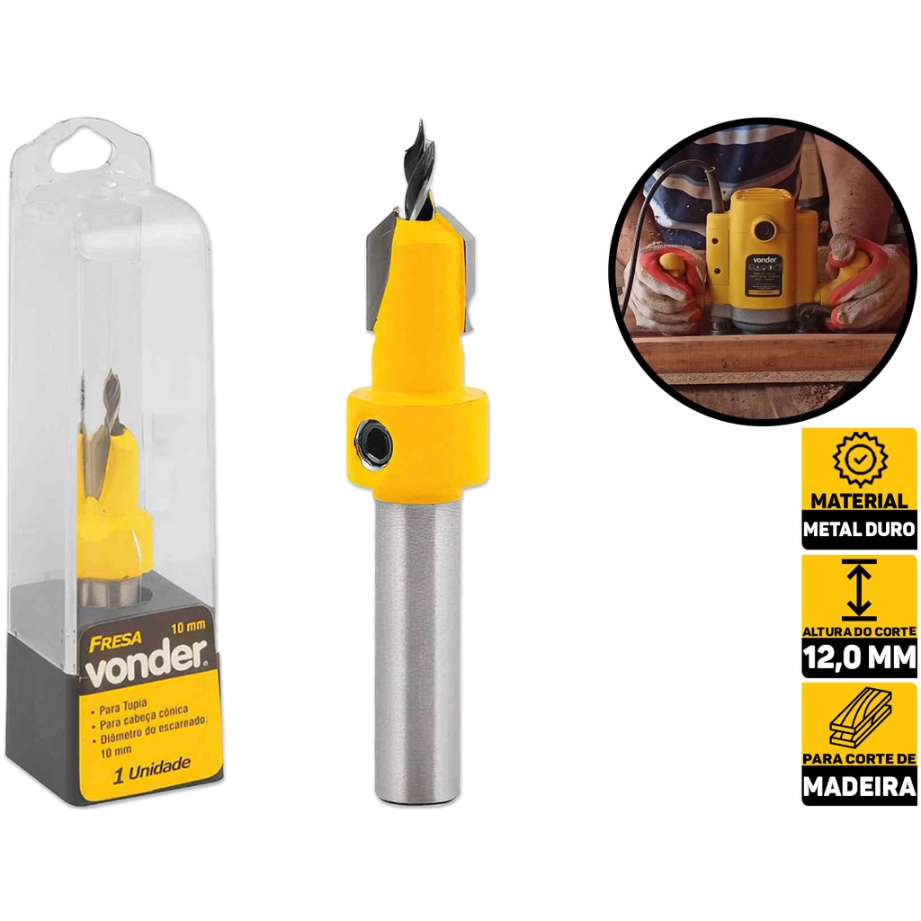 Fresa C Dente Vídea/metal Duro P Cabeça Cônica 10mm Vonder 5314100010 em Oferta na Shopee