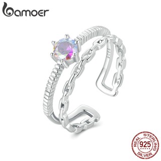 Bamoer 925 Sterling Sliver Ring Anel Iridescente Em Forma De Corrente Leve Jóias De Moda Para Mulheres
