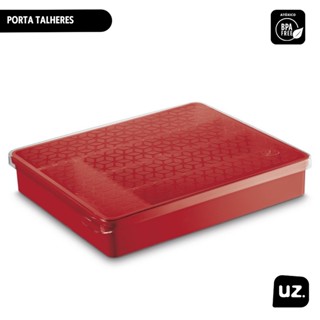 Porta Talheres Organizador Multiuso Vermelho Com Tampa Uz
