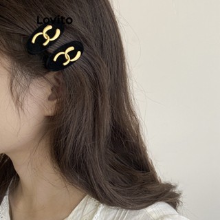 Lovito Grampos De Cabelo Casuais Com Padrão Liso Para Mulheres LNA32446 (Preto)
