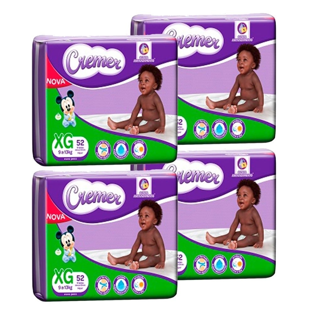 Fralda Descartável Cremer Disney Tamanho XG - 4 Pacotes com 52 Fraldas - Total 208 Tiras