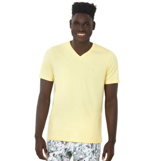 Camiseta Masculina Gola v Bordado Cinza Polo Wear Amarelo Médio