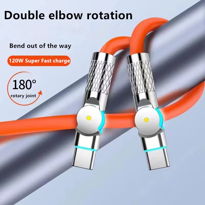 Cabo De Carga Rápida De 120W Tipo C A Para De Jogo ip PD De 180 Graus De Dupla Rotação