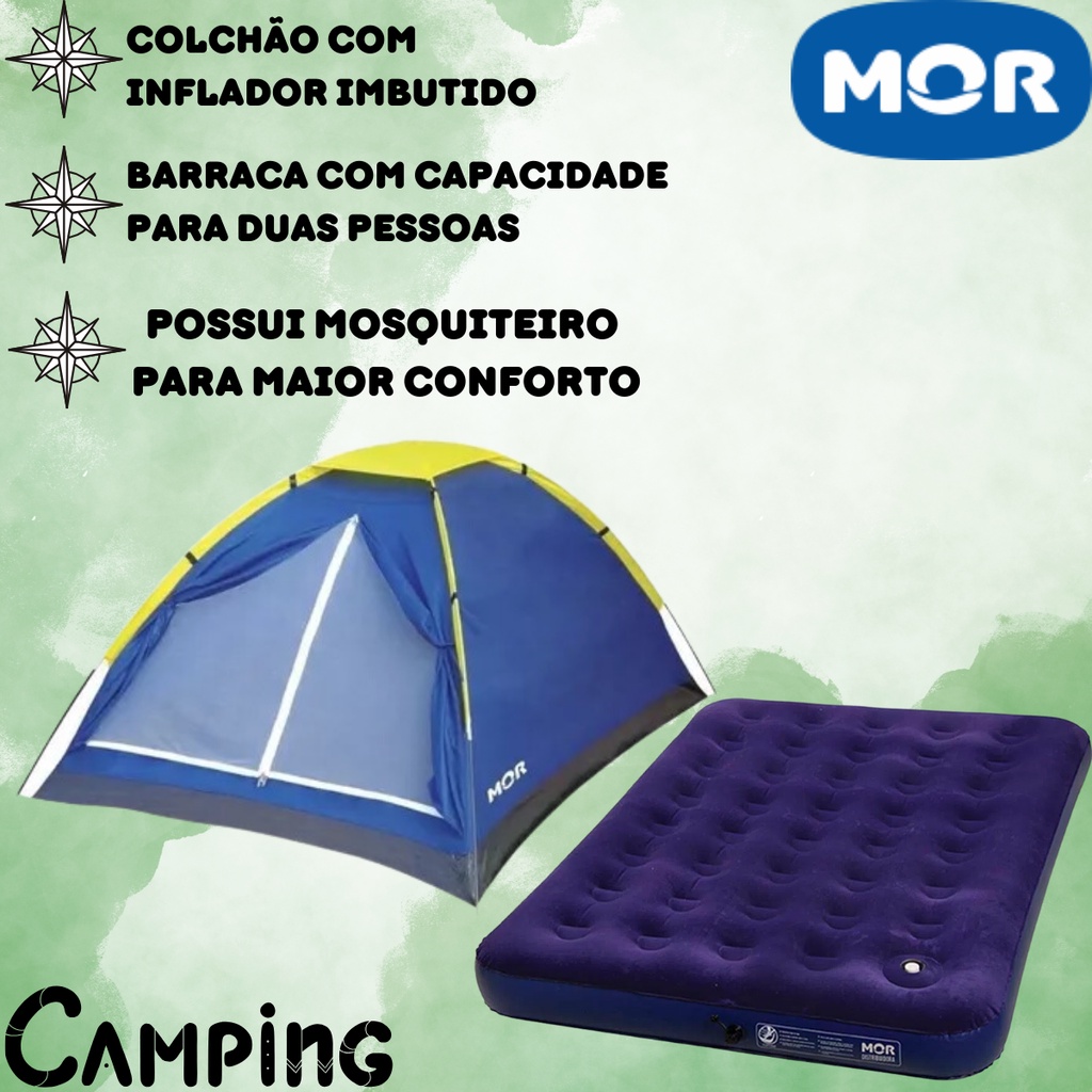 Barraca Acampamento Camping 2 Pessoas + Colchão Inflável Casal Mor