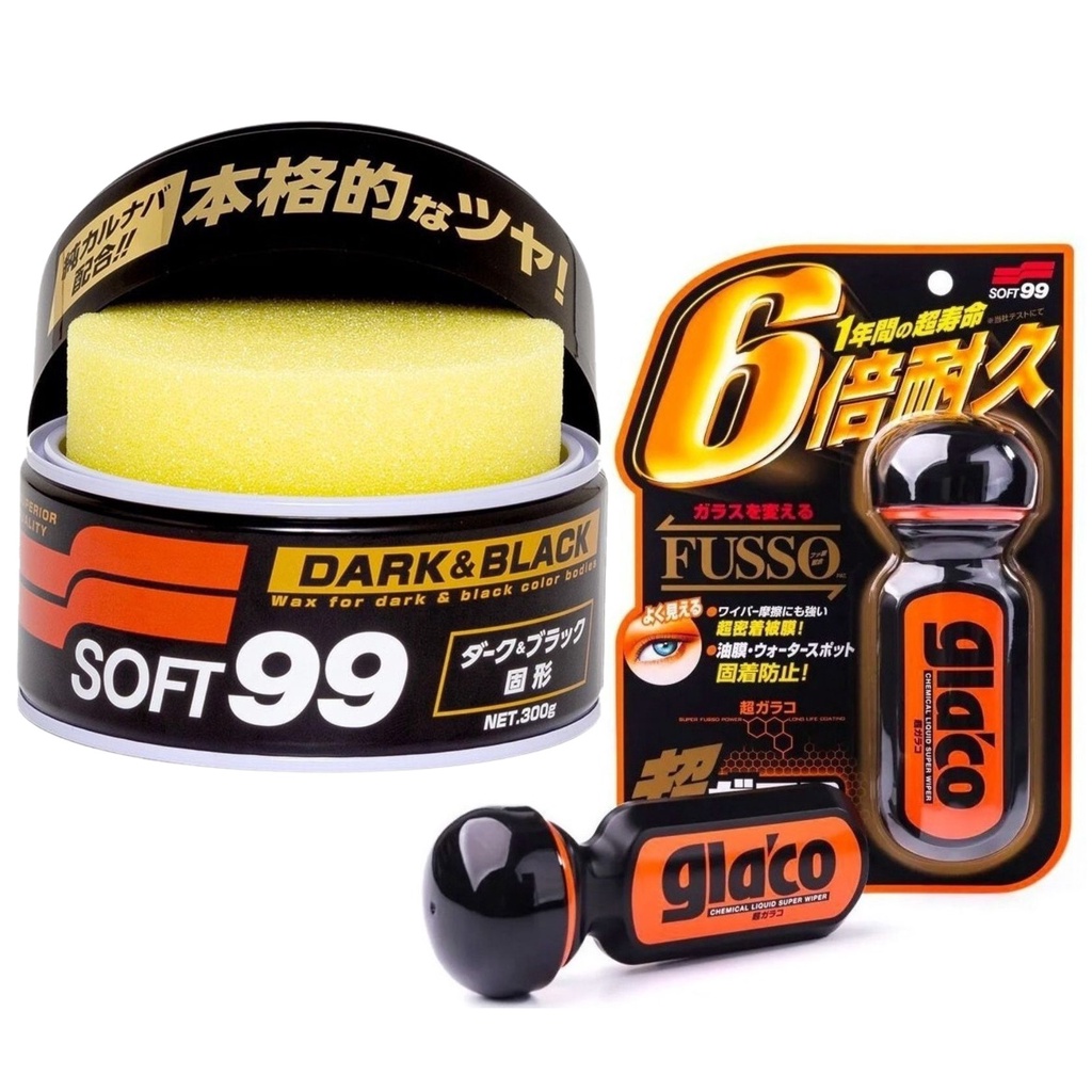 Cera de Carnaúba Soft 99 Dark Black 300g + Cristalizador de Vidros Ultra Glaco Fusso 70ml