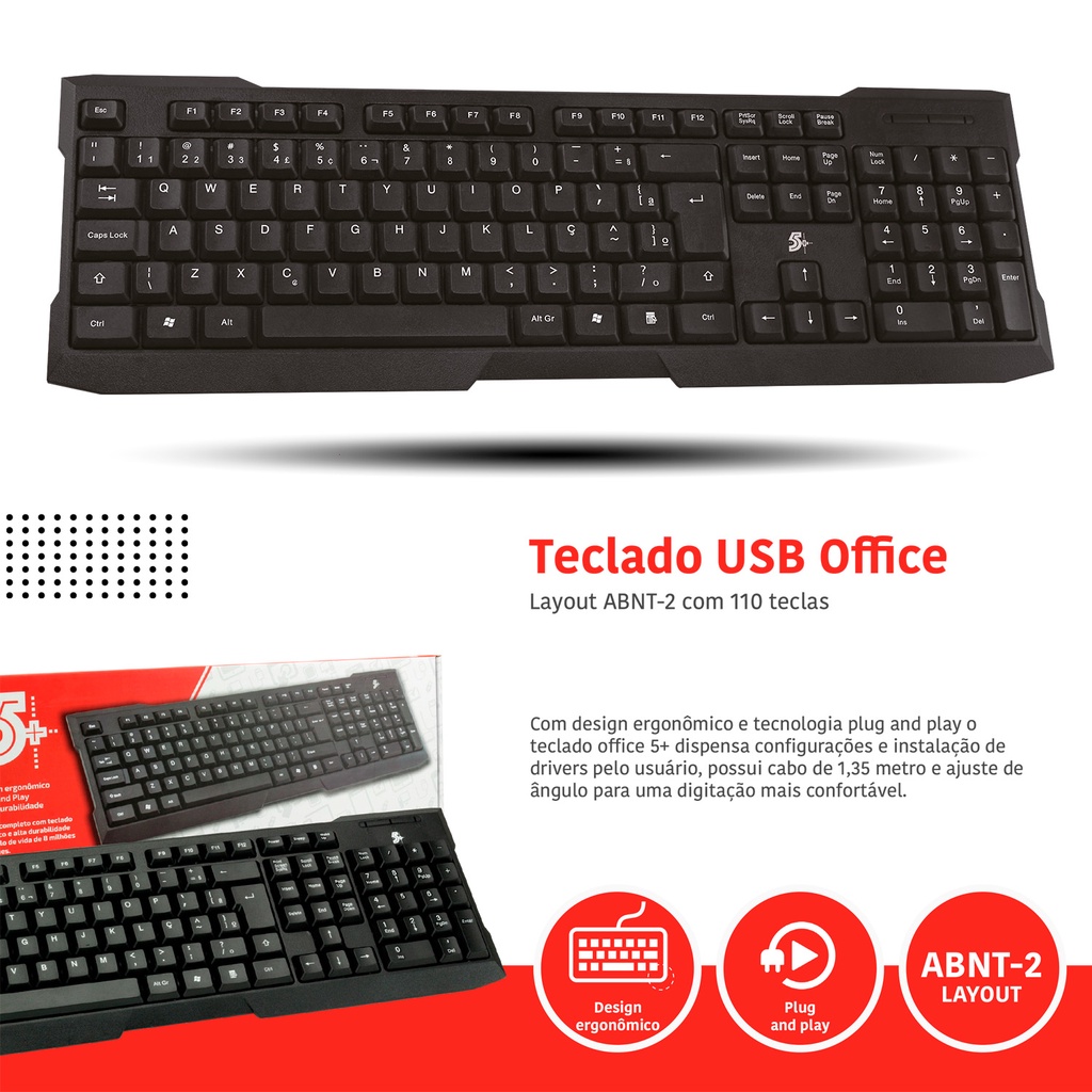 Teclado Office Profissional Usb Ergonômico Original 5+ Nfe