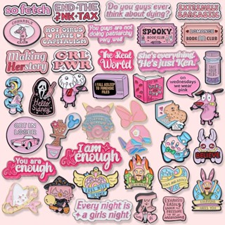 50 Estilos De Esmaltes Da Série Pink Pins Esmalte Cartoon Texto Inglês Crachás De Metal , Acessórios De Mochila Presentes Para Amigos