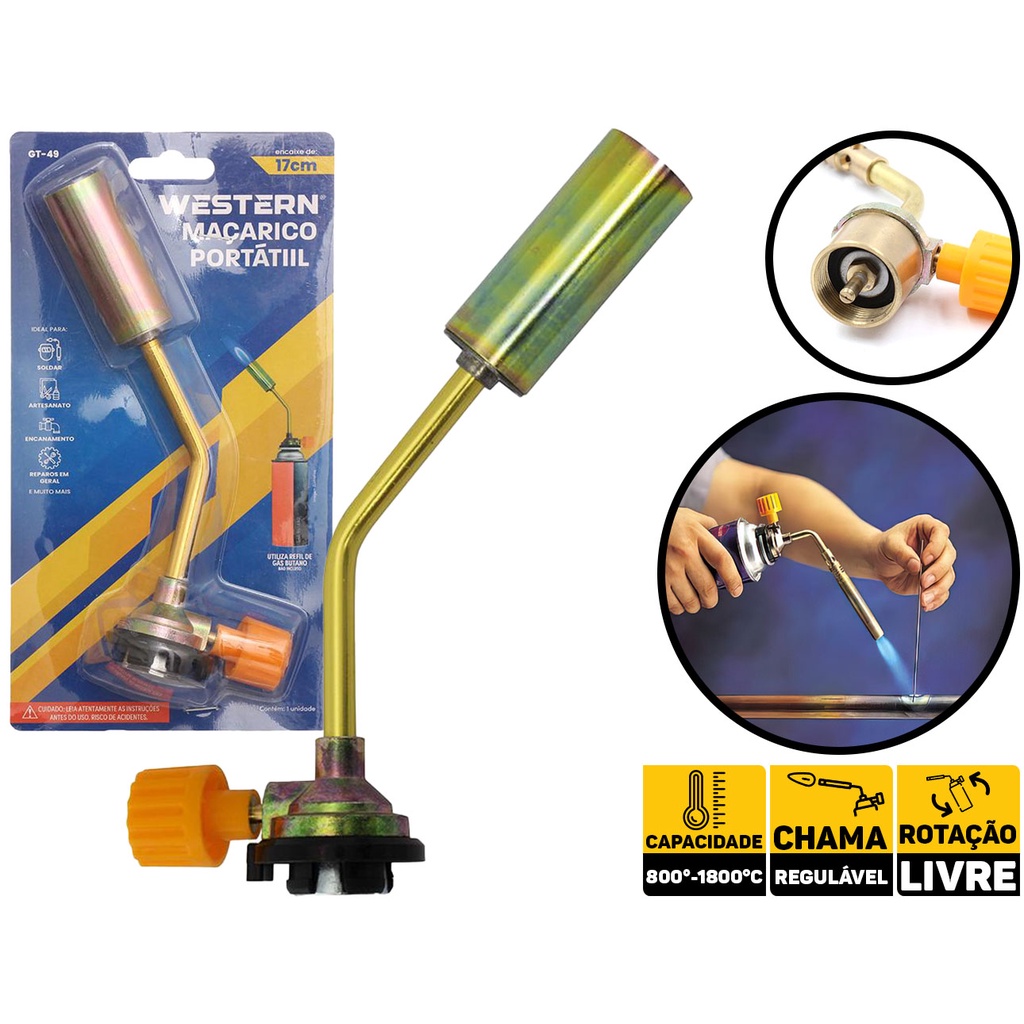 Maçarico Portátil Recarregável De Encaixe A Gás Butano GT-49 em Oferta na Shopee
