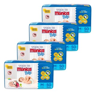 Fralda Descartável Turma da Mônica Tamanho M - 4 Pacotes com 50 Fraldas - Total 200 Tiras em Oferta na Shopee