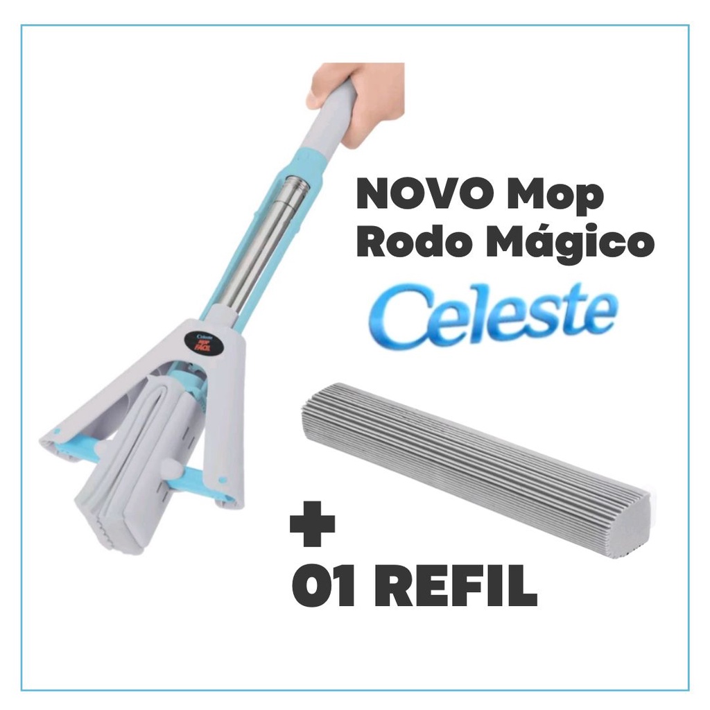 NOVO Mop Rodo Magico Fácil Original Limpeza Geral Plus Lava E Seca +1REFIL CELESTE