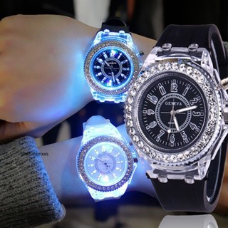 Relógio Feminino Luminoso Geléia Genebra Diamante Flash Luminoso Luz Led Árabe Digital Quartzo Para Mulheres Relógios Femininos Brilhantes De Luxo