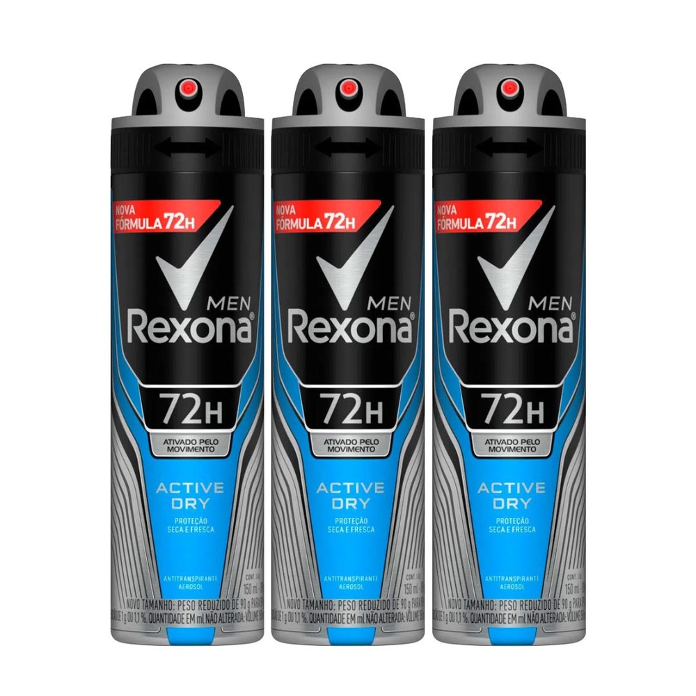 Kit Desodorante Aerosol Rexona Active Dry 150ml - 3 Unidades em Oferta na Shopee