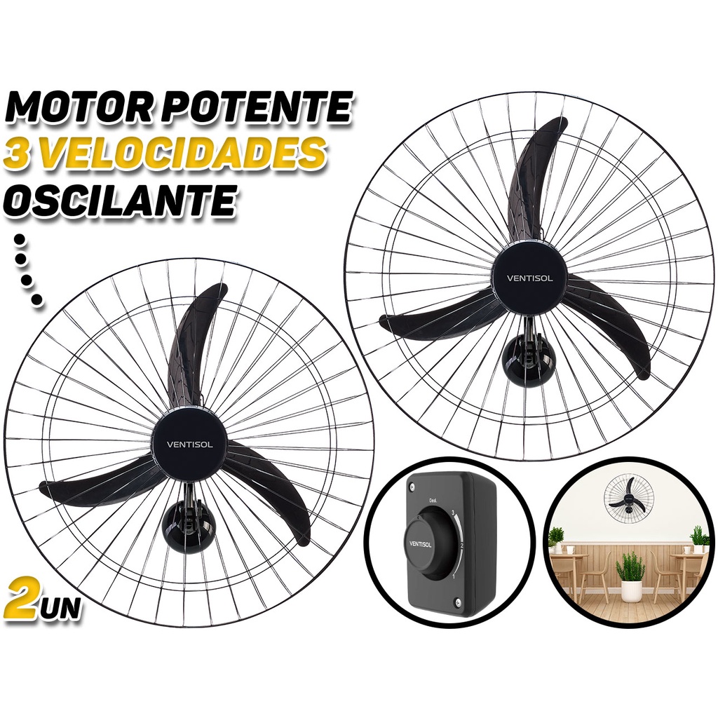 Kit 2 Ventilador De Parede 60cm P/ Loja Industrias Academia Comércio Igreja 220w 110v ou 220v Ventisol