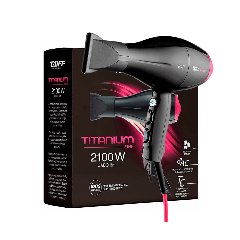 Secador Titanium Pink 2100W- 127V - Taiff Professional em Oferta na Shopee