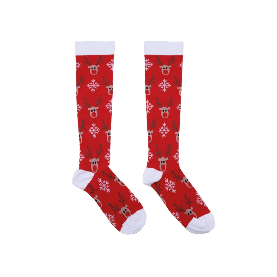 Meia de Natal Cano Longo Adulto Rena - Vermelho/Branco/Marrom - 50cm  - 1 unidade - Cromus - Rizzo