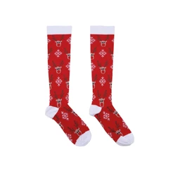 Meia de Natal Cano Longo Adulto Rena - Vermelho/Branco/Marrom - 50cm - 1 unidade - Cromus - Rizzo