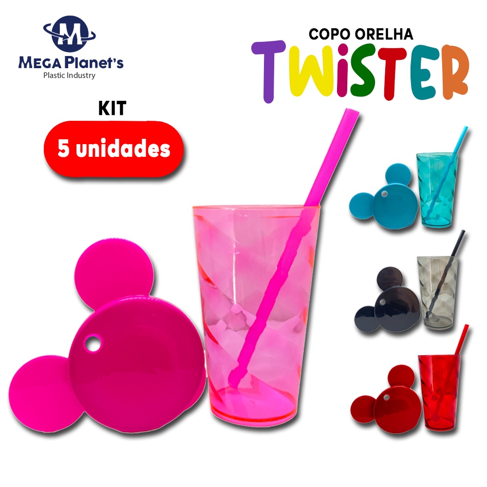 Kit 5 COPO TWISTER 500ml TAMPA ORELHA | Copo personagem | Ideal para Drinks e Festas | Aniversários | Casamentos | Chá de Bebê | Decorações em Oferta na Shopee