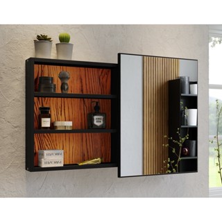 Armário De Banheiro Astral 80cm Com Porta de Correr Pto/Mad