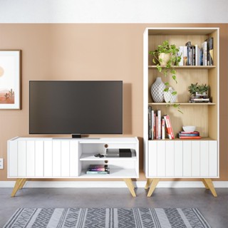 Rack para TV até 50" com Estante Moov Branco Fosco Tauari Nobre