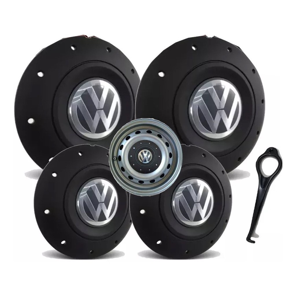 Jogo Calotas Centro P/ Roda Ferro Vw MODELO Amarok Aro 14 / 15 Gol Voyage Saveiro G3 G4 G5 G6 Santana Parati + 4 Adesivos