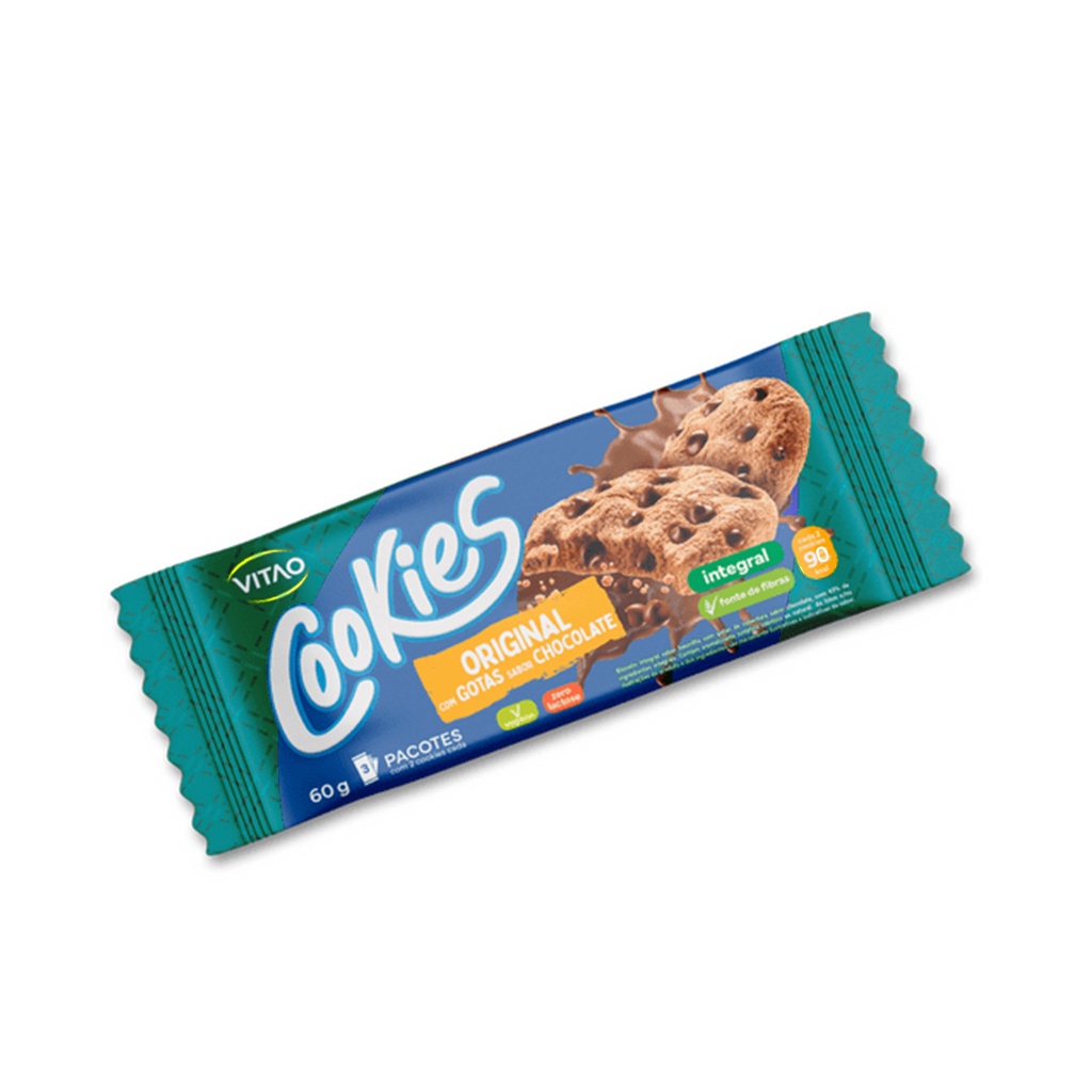 Cookies Integral Zero Tradicional com Gotas de Chocolate 60g - Vitao