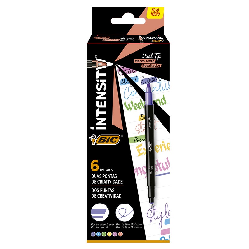 Pincel marca texto Dual Tip com 6 unidades Bic em Oferta na Shopee