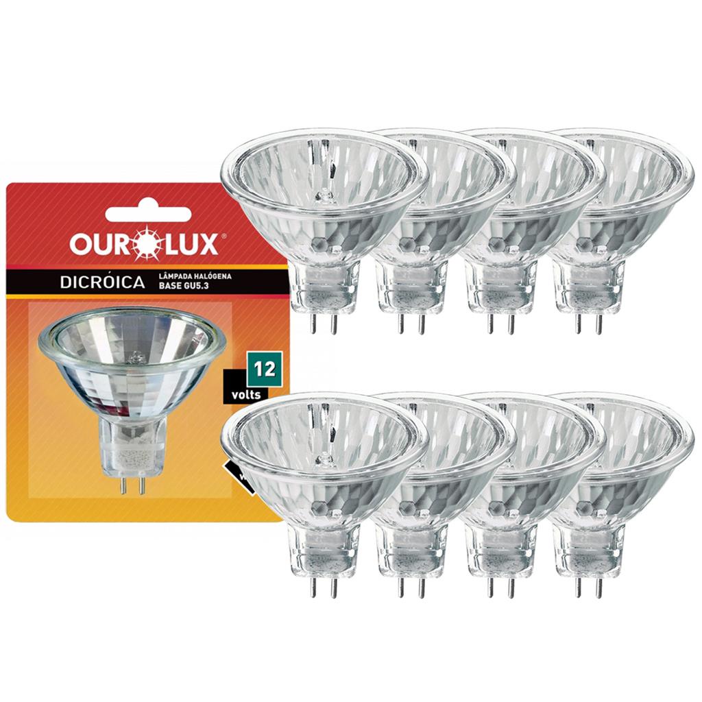 Kit 8 Lampadas Halogena Dicroica Mr16 50W 12V Gu5.3 2800K