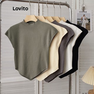 Lovito Casual Blusa Feminina Lisa Assimétrica Cropped de Tricô Sem Mangas com Textura LNA08005 (Café)