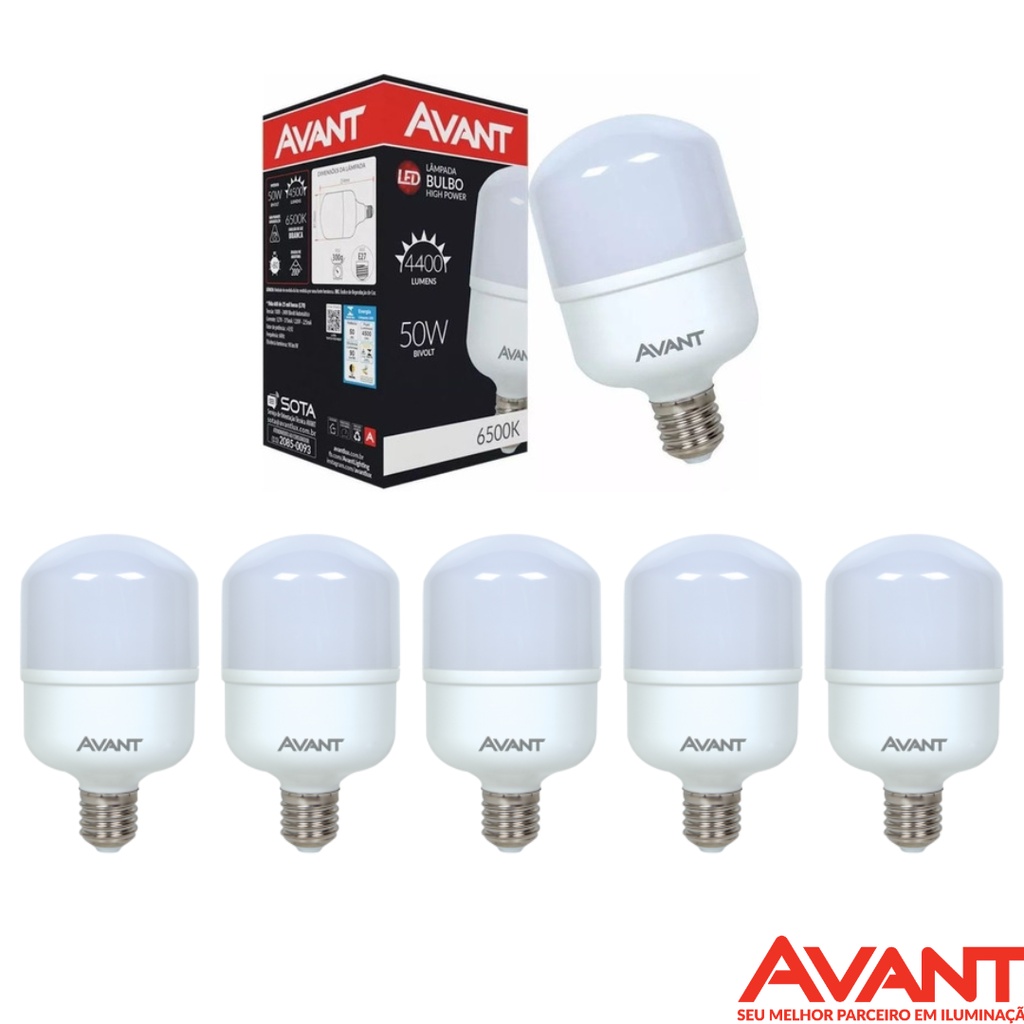 KIT 5 Lâmpada LED Bulbo 50w Alta Potência E27 - AVANT em Oferta na Shopee