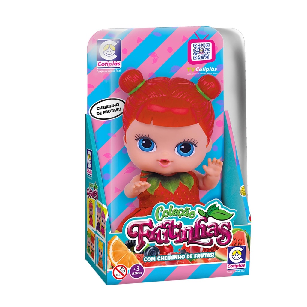 Boneca Cotiplas Frutinhas Morango 18cm Coleção c/ Cheirinho de Frutas Vinil Articulada - 2508 em Oferta na Shopee